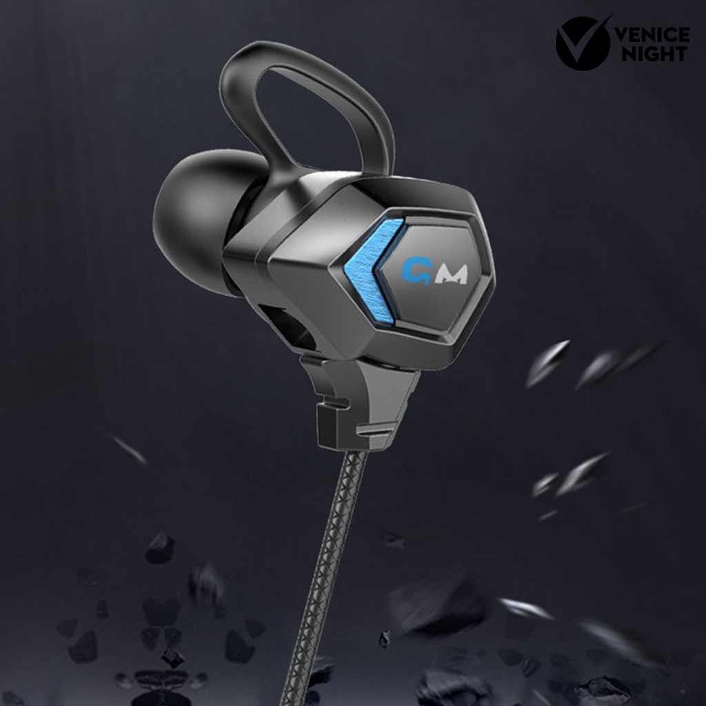 (VNEP) (Berkabel) G28 L Shaped 3.5mm Dynamic Dual Moving Coil Gaming Earphone untuk Ponsel/PC