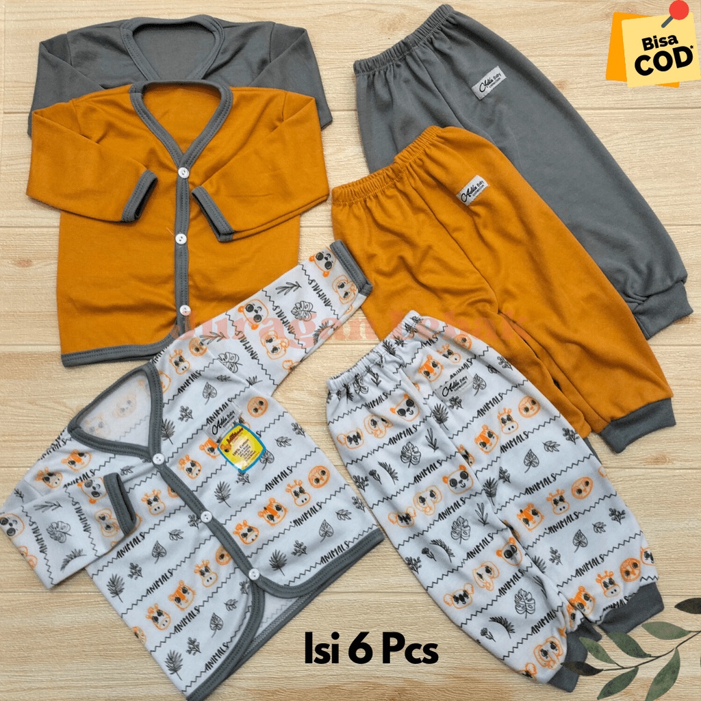 Paket Lahiran 18Pcs, Setelan Baju Bayi Baru Lahir Kekinian Motif Animal kombinasi warna Abu dan Mustard Baby Gift Set - Juragan Lebak