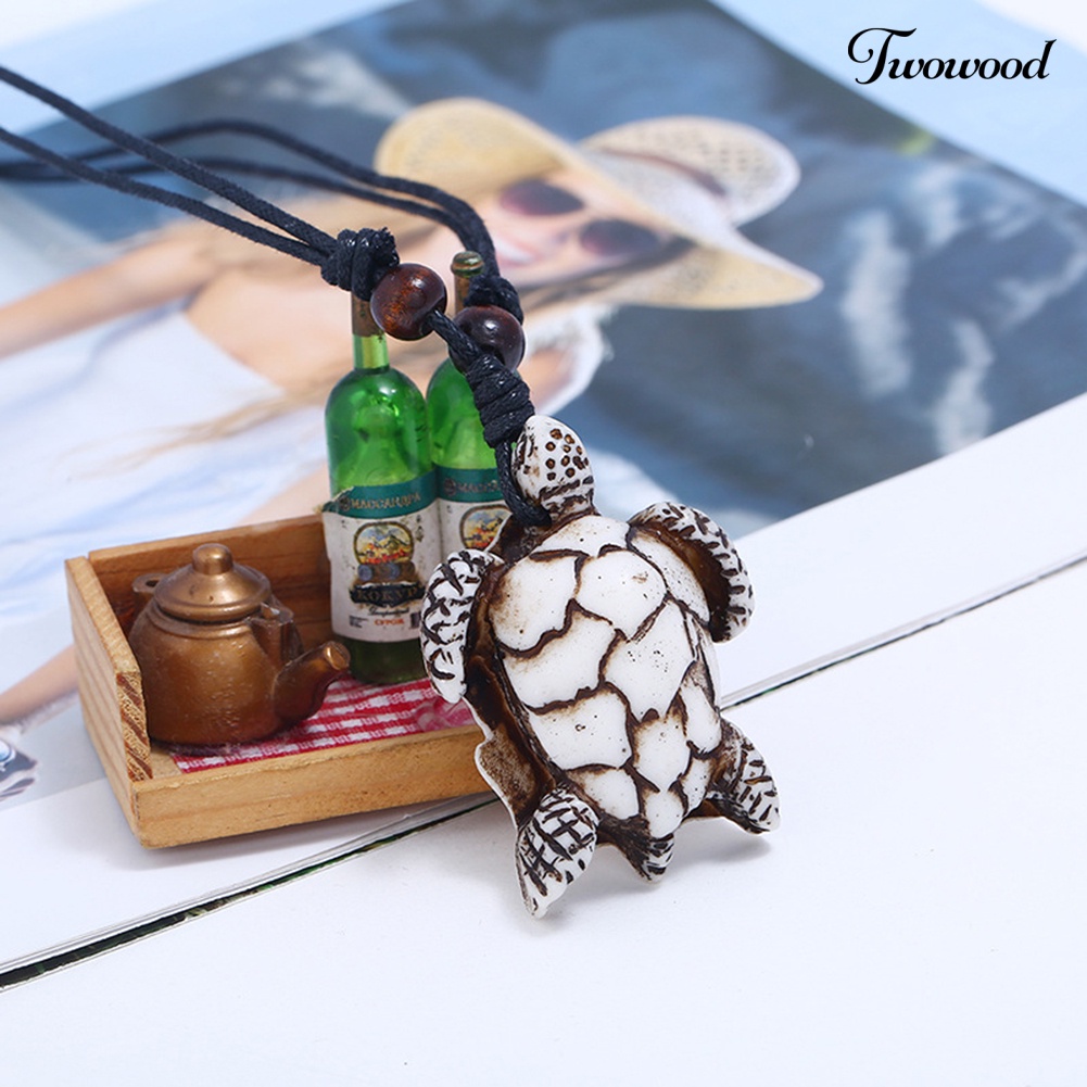 Kalung Tali Rantai Liontin Kura-Kura Bahan Resin Gaya Vintage Adjustable Untuk Pria
