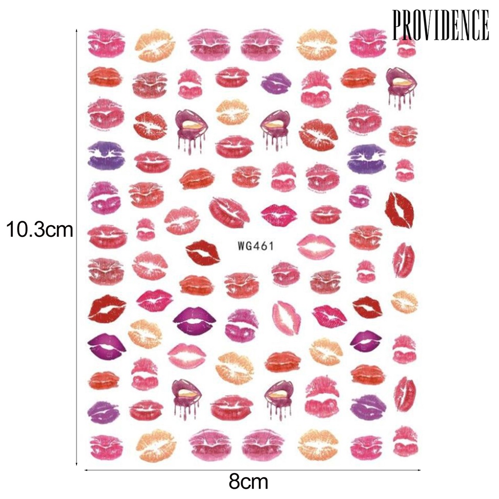 Stiker Perekat Kuku Desain Hati Bibir Merah Warna-Warni Dapat Dilepas Untuk Salon