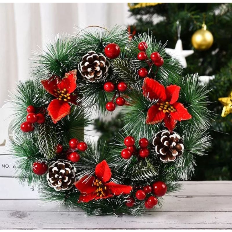 30CM Christmas Wreath Krans Bunga Natal Hiasan Pintu