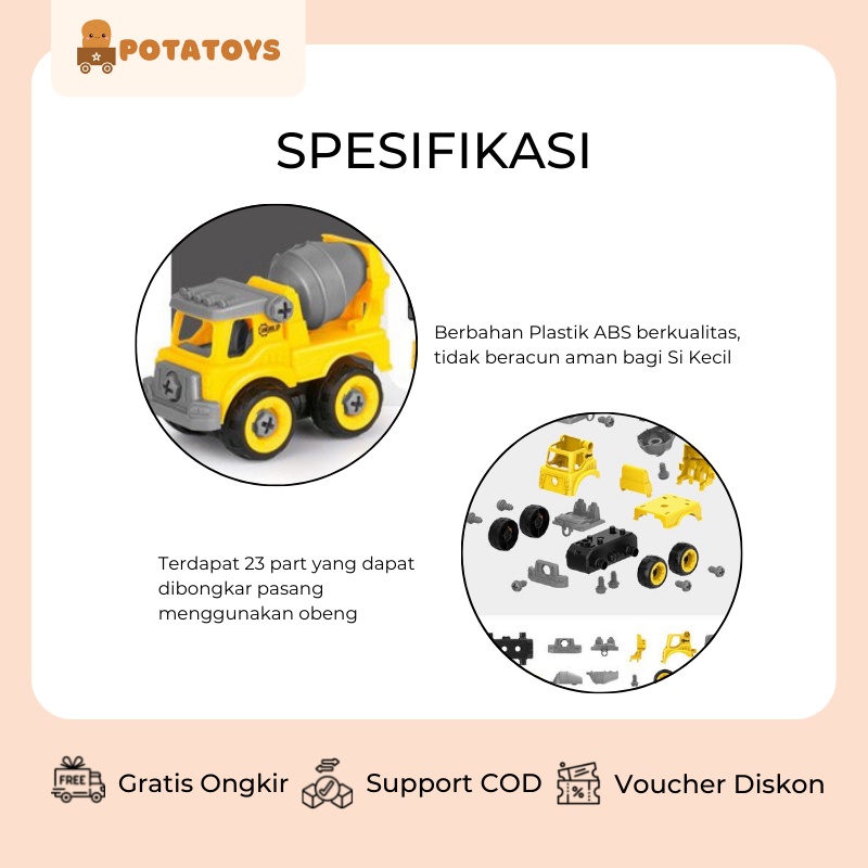 [ Potatoys ] Mainan Anak DIY Mobil Truk Rakit Konstruksi Bongkar Pasang Dengan Obeng - 8 MODEL Mainan Edukasi