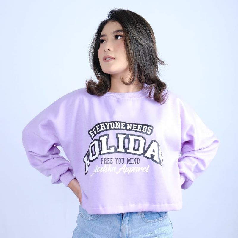 sweater everyone needs holiday MODSKA APPAREL lilac pink biru swag Harajuku// crewneck sweetshirt wanita perempuan cewe bahan fleece// sweater distro viral// Women Sweatshirts Loose Oversize Pullover motif sablon crop