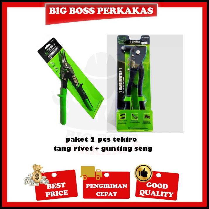 Baru  Tekiro Paket Tang Rivet &amp; Gunting Seng Baja Ringan 10" Gunting Holo