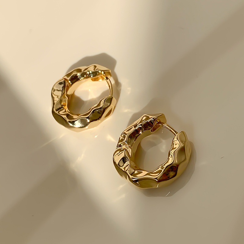 Anting Stud Bentuk Lingkaran Geometris Cekung Cembung Bahan Logam Gaya Vintage Untuk Wanita