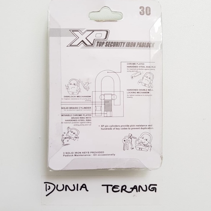 Gembok Putih XP TOOL 30mm LEHER PENDEK 30 mm - Kunci Gt Gembok Pagar Krom- Kunci Gantung Pth Chrome - Iron Padlock XPTOOL Top Security