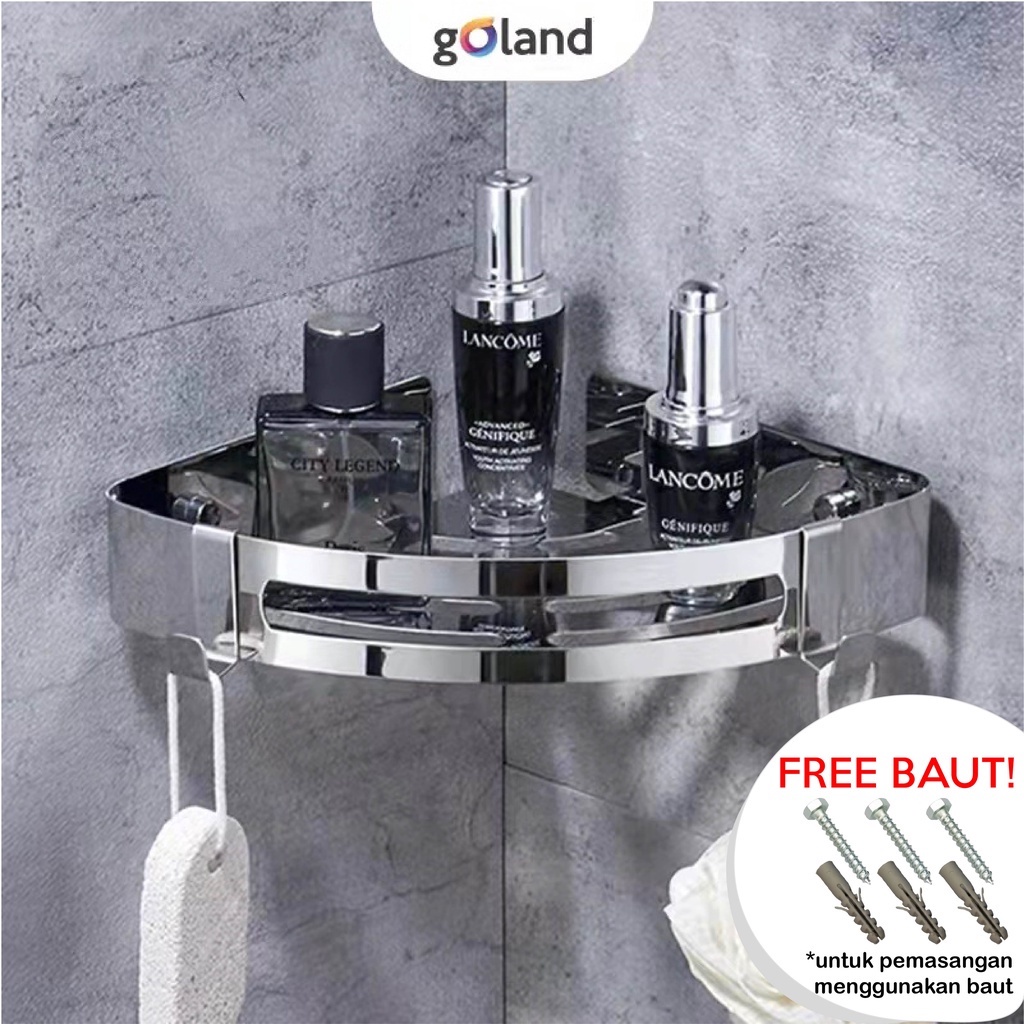 Goland Rak Kamar Mandi Sudut Tempel Dinding Stainless Steel Rak Sabun Sudut Rak Gantung Toilet Rak Shampoo Susun