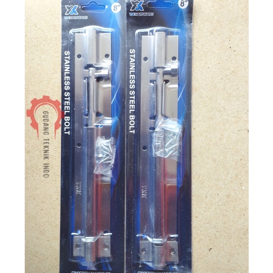 GRENDEL PINTU STAINLESS 8" YSK HARDWARES / GRENDEL SLOT KUNCI PINTU 8"