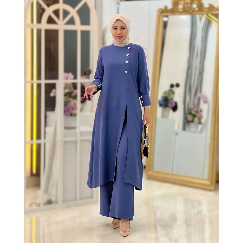 GAMIS STORE - Adeline Set Setelan 2in1 Baju Muslim Wanita Matt Cringkle Polos Basic Premium