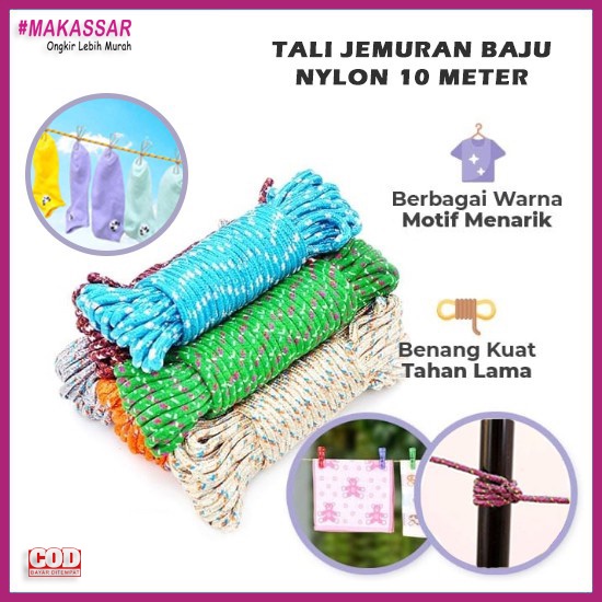 Tali Jemuran Baju Nylon 10m Anti Slip Ikat Tambang Kemah Camping Nilon 10 Meter Clothesline Kuat Makassar