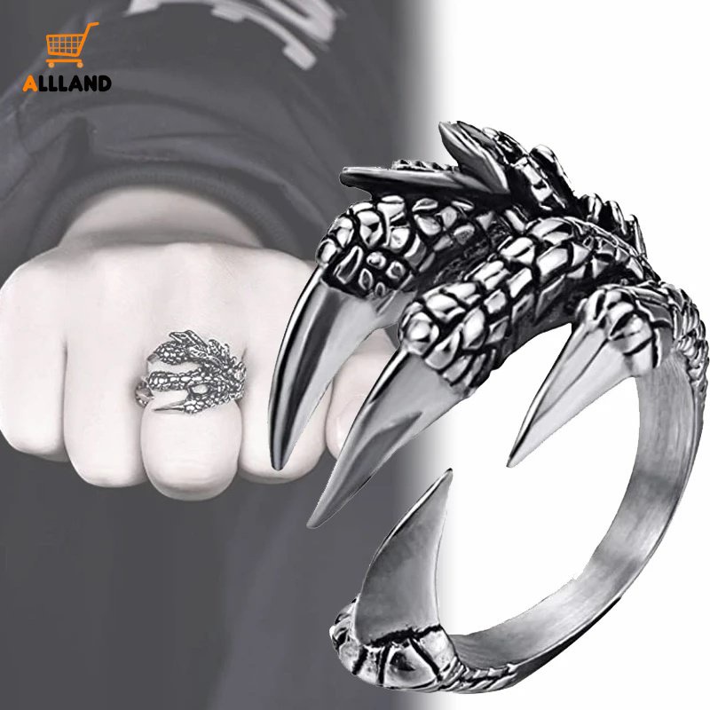 1pc Cincin Model Terbuka Bentuk Cakar Naga Bahan Logam Gaya Punk Retro Hip-Hop Rock Untuk Pria