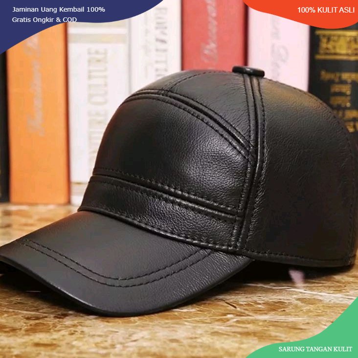 Topi kulit/ topi kulit pria 100% original dari kulit domba /Topi kulit asli