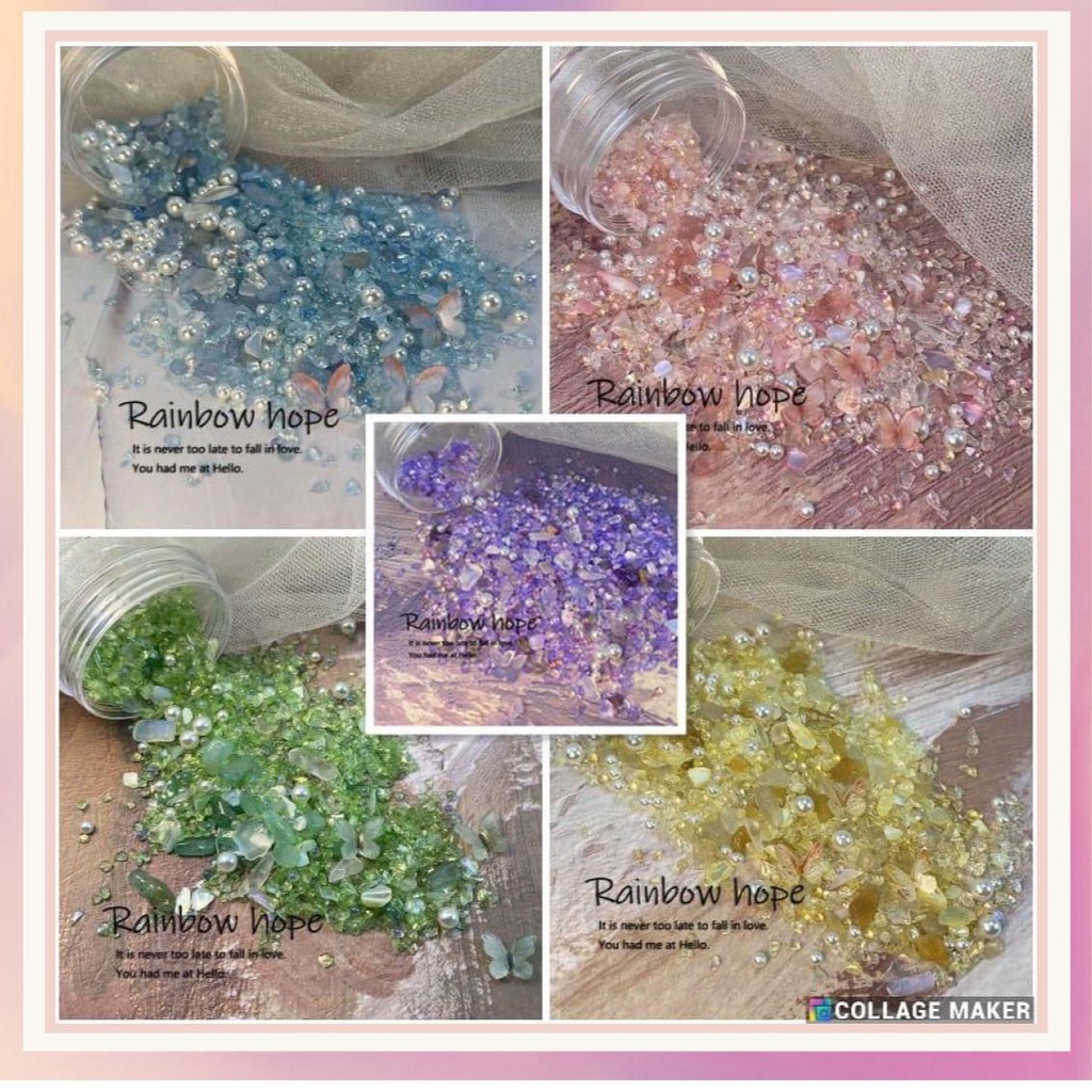 MSY RAINBOW HOPE STONE SEASHELL+PEARL+BUTTERFLY STONE POT HIASAN BATU ALAM KUKU GAYA JEPANG HIASAN KUKU NAIL ART STONE