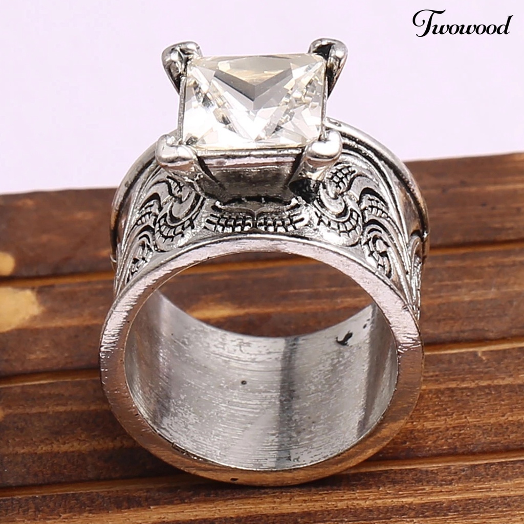 Cincin Jari Bahan Cubic Zirconia Gaya Vintage Untuk Unisex