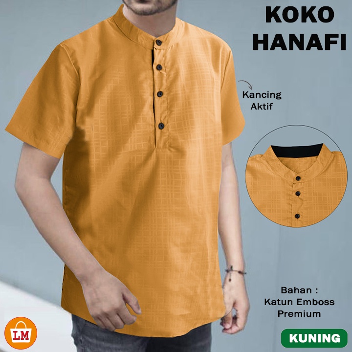 Baju Pria Muslim KOKO HANAFI Lengan Pendek Bahan Katun Embos Size JUMBO Big Size M - 2XL LMS 26432