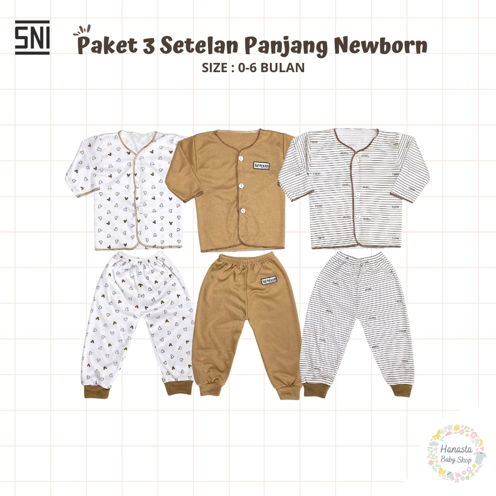 18 Pcs Baju Bayi Newborn Setelan Panjang Pendek Kutung Seri Coklat Katun