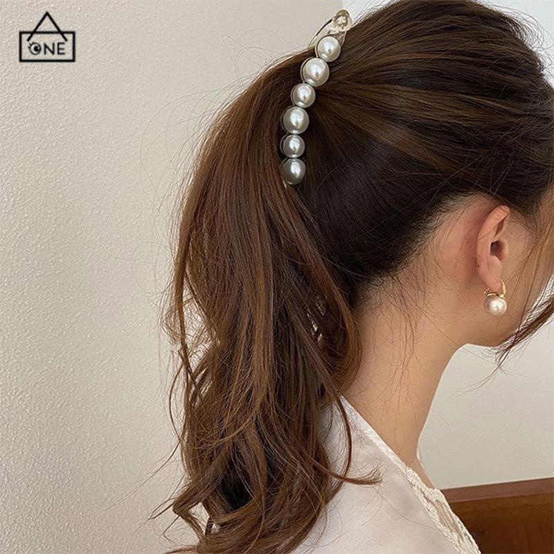 COD❤️Jepit Rambut Pisang 10.5cm Mutiara Kristal Jepitan Ponytail  Salon Banana Ponytail Hair Claw Clips-A.one