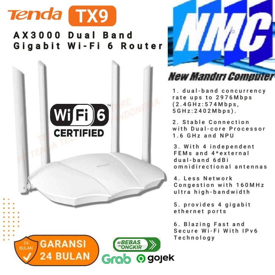 Tenda TX9 AX3000 WiFi 6 Dual Band Gigabit Wireless Router