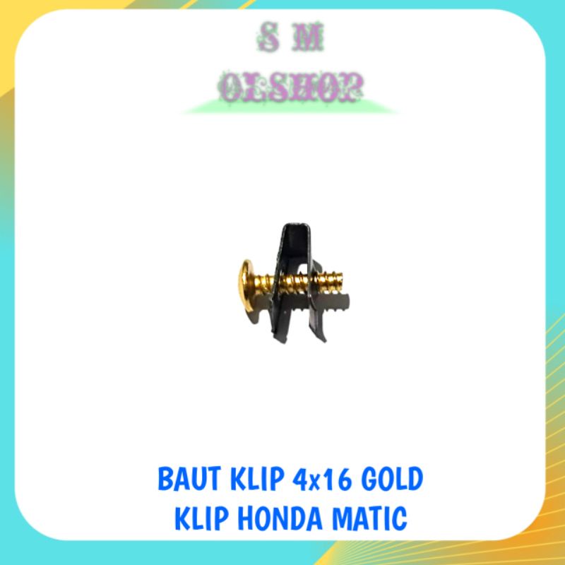 20 PCS BAUT Klip Honda Matic 4x16 WARNA GOLD Baut Klip Motor Honda Matic Baut Body Honda Matic Beat Vario Scoopy M4x16