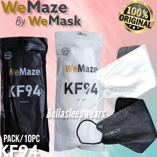 WEMASK KF94 BLACK WHITE- MASKER PREMIUM KF94 WEMASK 4PLY HITAM PUTIH t-bellasleepwears Segera Dapatk