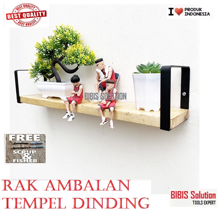 Rak Tempel Dinding Gantung Kamar Tidur Ambalan Kayu dan Besi Tempat Hiasan Foto Pajangan Buku Album 