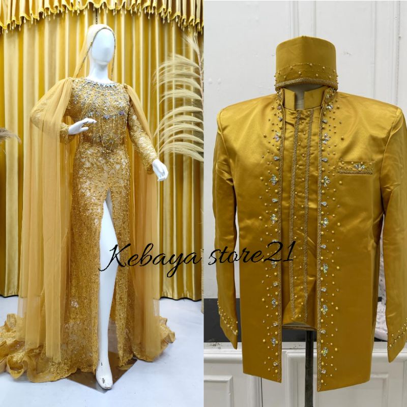 CAUPLE  GAUN PENGANTEN DRESS DAN JAS SONGKET/|GAUN  DRESS COUPLE GAUN PENGANTEN MUSLIMAH/GAUN PENGANTIN MODREN