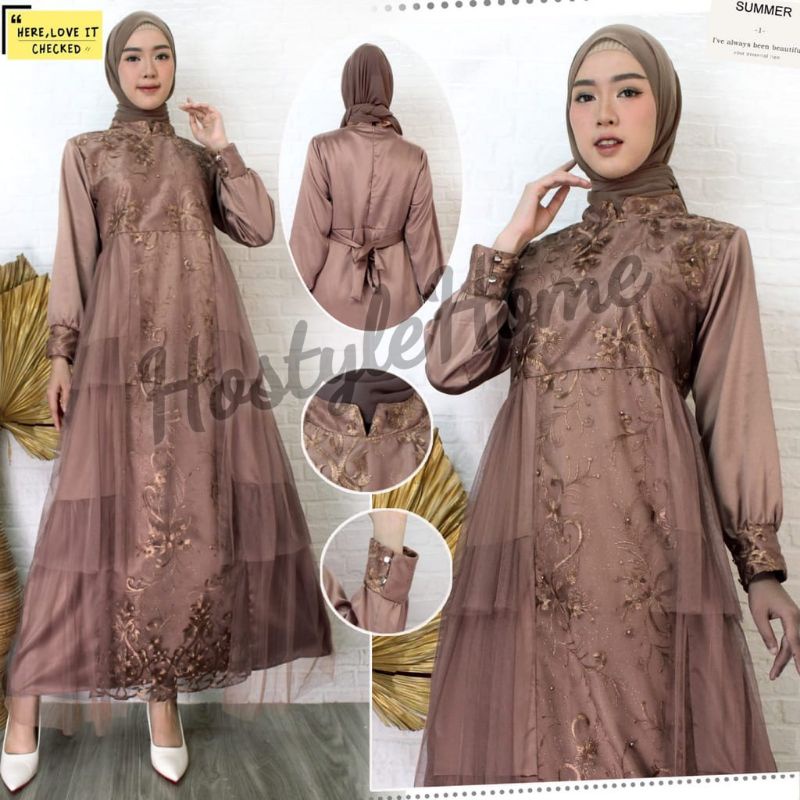 (NEW) LAUNA - Baju Gamis MAXI MAXY Brukat Mutiara Tile Satin Velvet Remaja Wanita Perempuan Ibu Musl