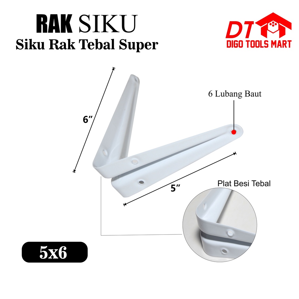 Siku Rak Tebal Putih 5x6 (2pcs) Ambalan Rak Kayu