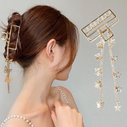 PREMIUM Jepit Rambut Korea Bahan Logam dengan Bandul Bintang Kupu Kupu - Butterfly Diamond Metal Alloy Hair Claw Clips