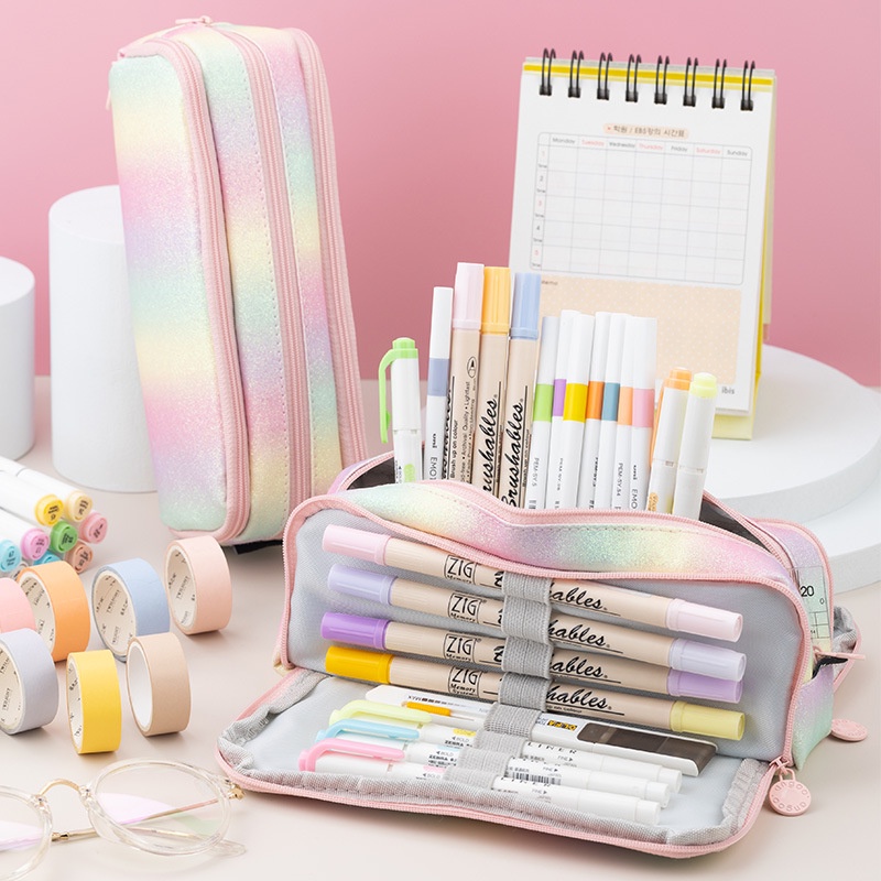 

Creative Girl's Rainbow Pencil Case Multi-layer Zipper Large Capacity Multi-functional School St