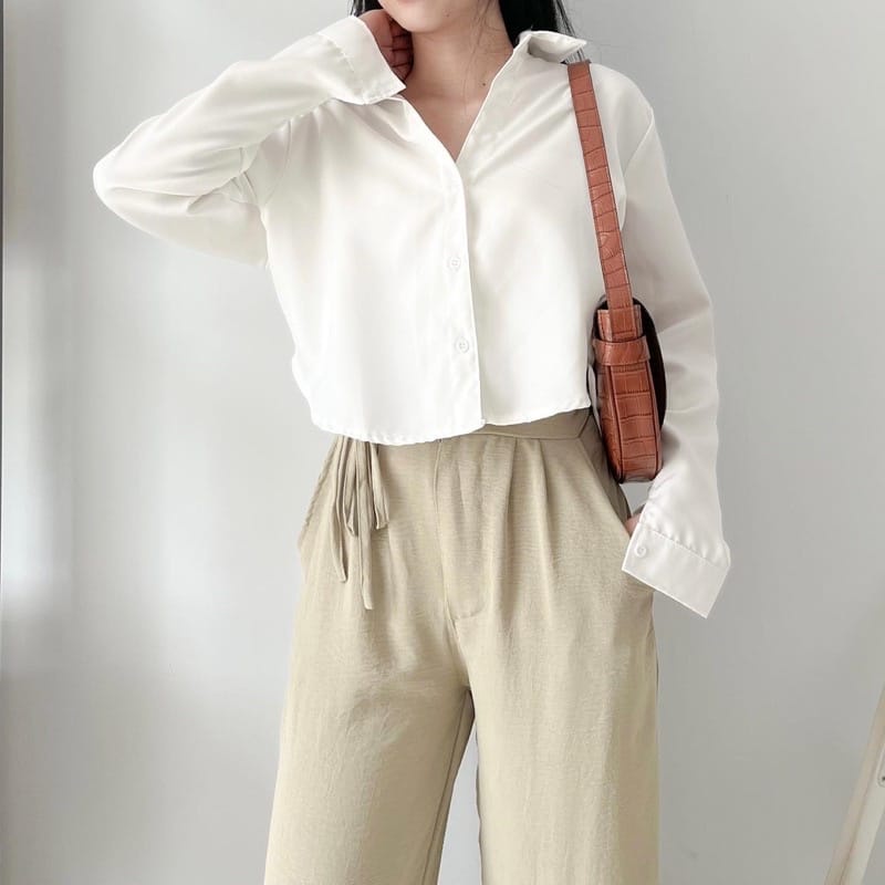 MakeGrosir - NIKI LONG SHIRT CROP KEMEJA WANITA CASUAL BASIC OVERSIZE