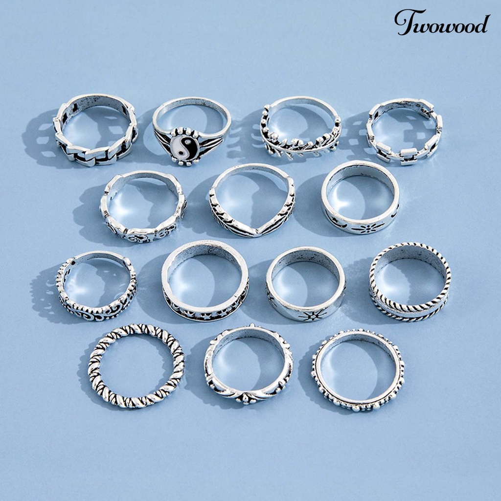 14pcs Cincin Knuckle Stackable Tai Chi Untuk Wanita