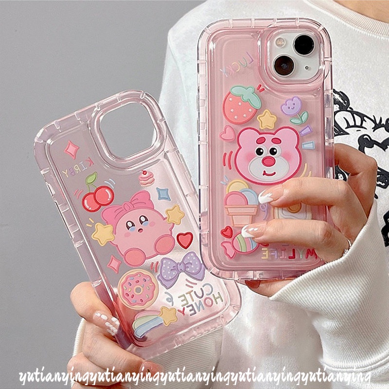 Soft Case TPU Motif Kartun Strawberry Beruang Kirby Untuk iPhone 11 13 12 14 Pro MAX XR 7plus 7 8 6 6S Plus X XS MAX