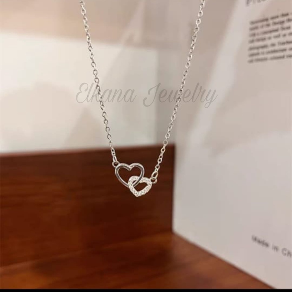 KALUNG TITANIUM DUA CINTA BEST SELLER PERMATA Perhiasan super berkelas korea anti karat dan anti luntur