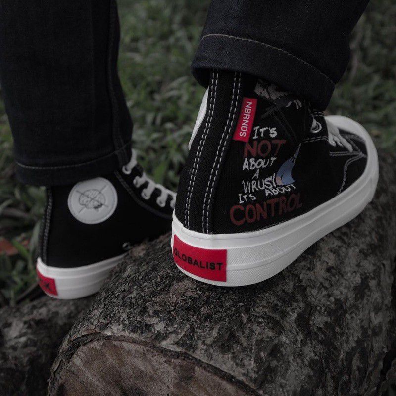 SEPATU LOCAL PRIA WANITA NO BRAND CORONA JANCOK BLACK WITHE HIGH