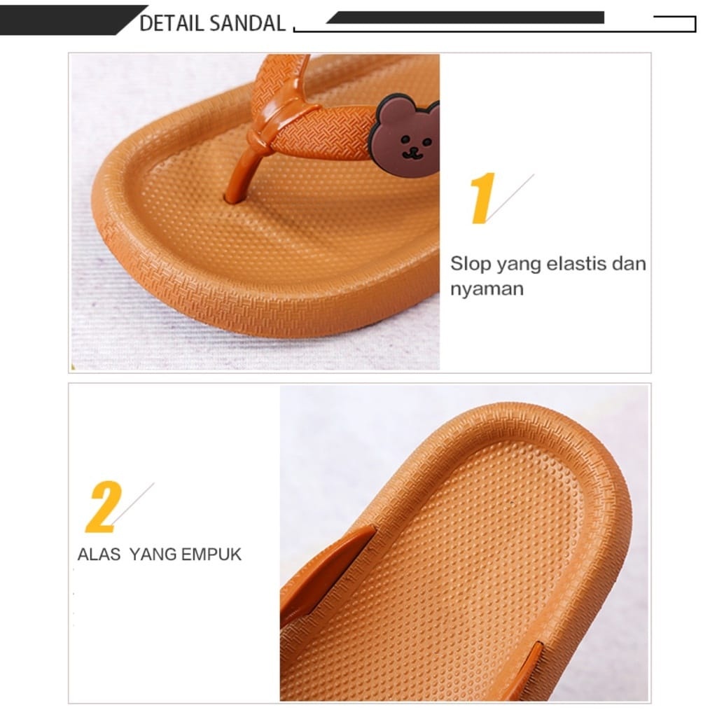 Sandal Jepit Karet Wanita Anti Slip Motif Bear MALLSHOPPING