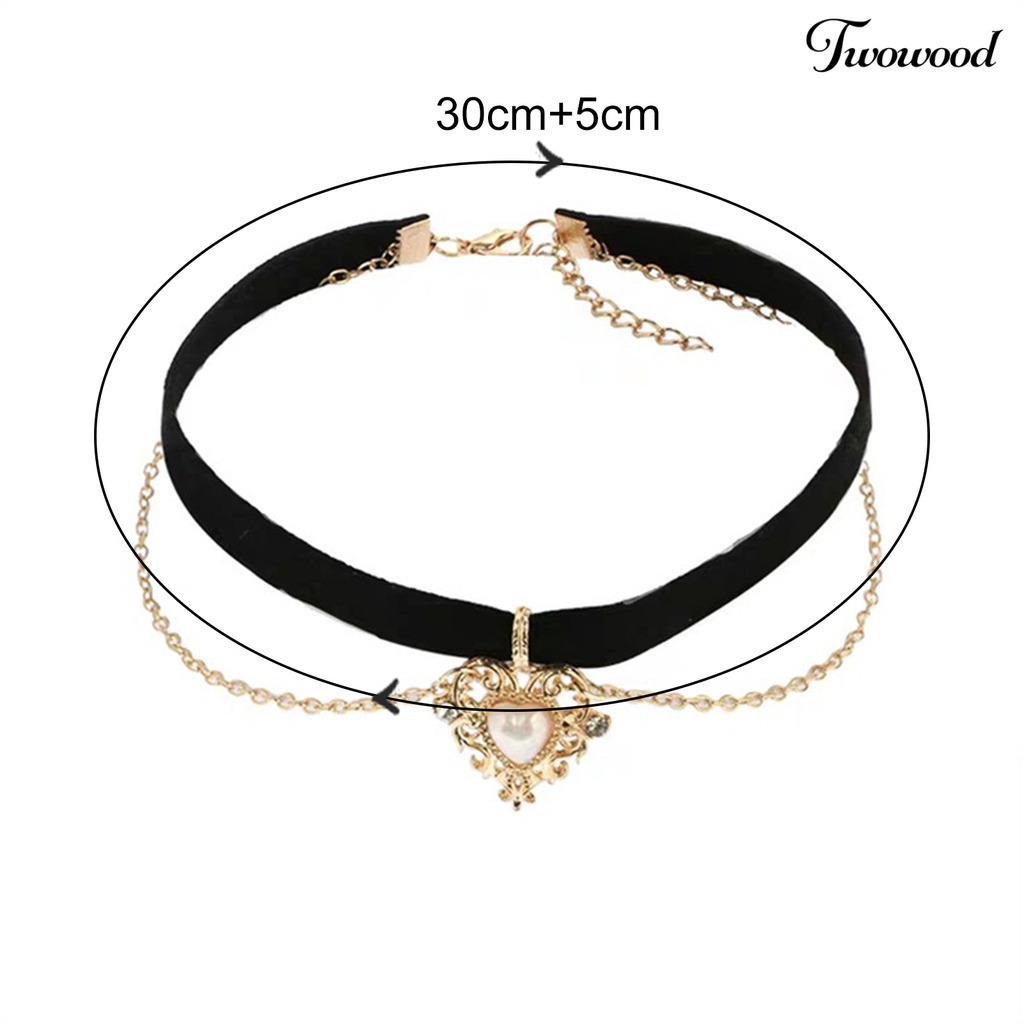 Kalung Choker Bahan Alloy Dengan Liontin Hati Aksen Mutiara Imitasi Gaya Gothic Untuk Wanita