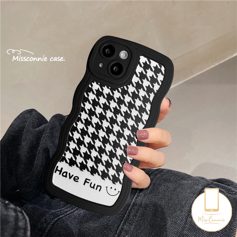 Redmi 12C 910 9T 10C A1 A1+9C NFC 10A 9A 11T Redmi Note8 10 11Pro+9Pro 11s 10s Note 11 10 Pro Max Plus Note9 Note 11 Ins Fashion Houndstooth Memiliki Kesenangan Lembut Hitam Bergelombang Tepi Case