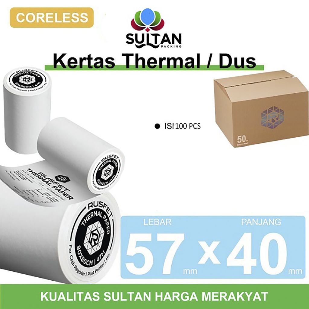 

Kertas Thermal Printer Paper CORELESS Resi Barcode EDC POS 57x40mm DUS