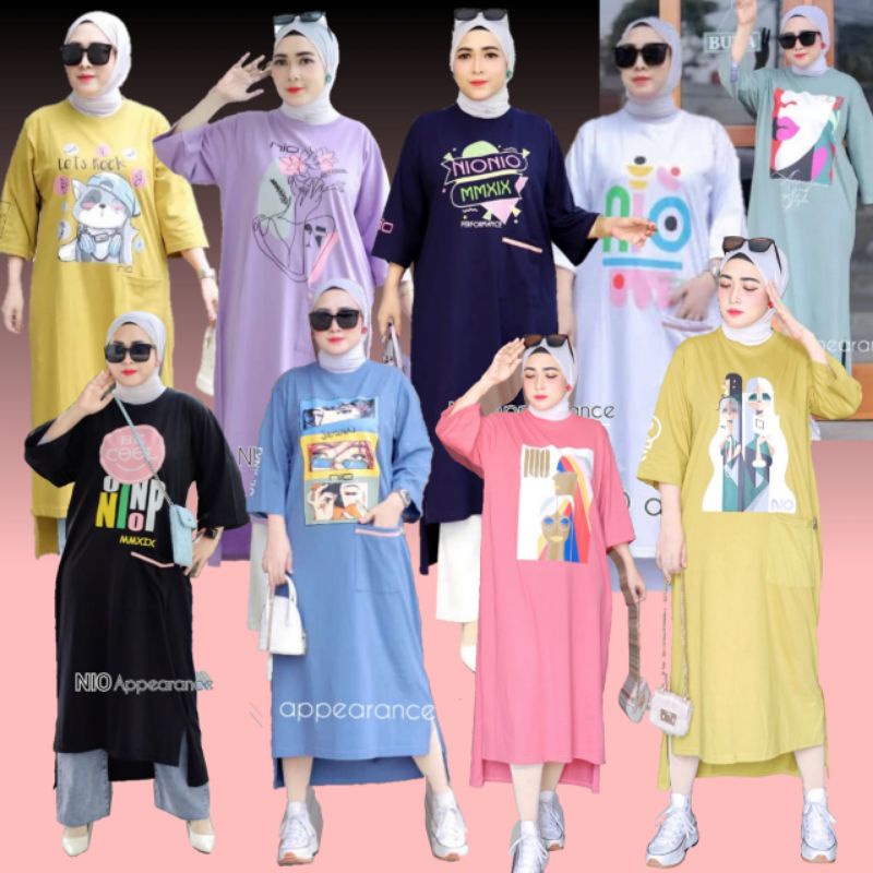 Tunik kaos oversize putih hitam navy merah sage lilac denim