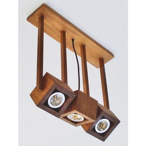 Lampu Gantung Sorot Kayu Isi 3 set Lampu hias Kayu gantung isi tiga lampu gantung kayu minimalist la