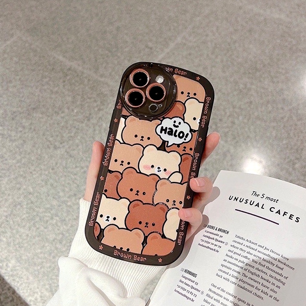 Case Redmi 10C Casing Cute Halo Brown Bear Character Silicon Premium