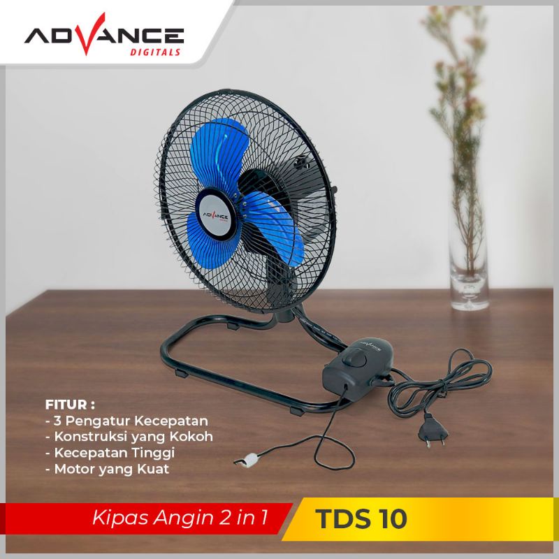 Advance Kipas Angin Tornado 10 Inch Besi 2in1 Meja / Dinding TDS 10