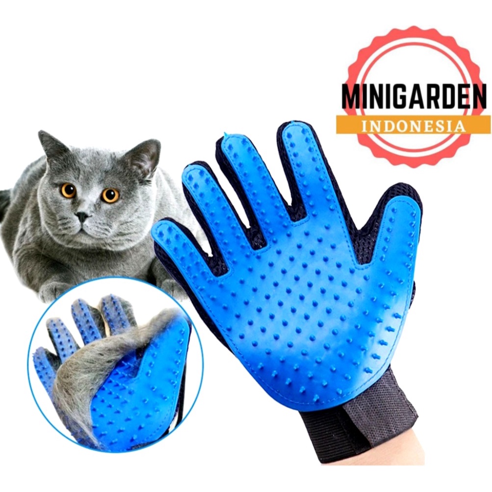 PET GLOVE SARUNG TANGAN BIRU sikat mandi grooming sisir bulu hewan kucing anjing hair brush removal