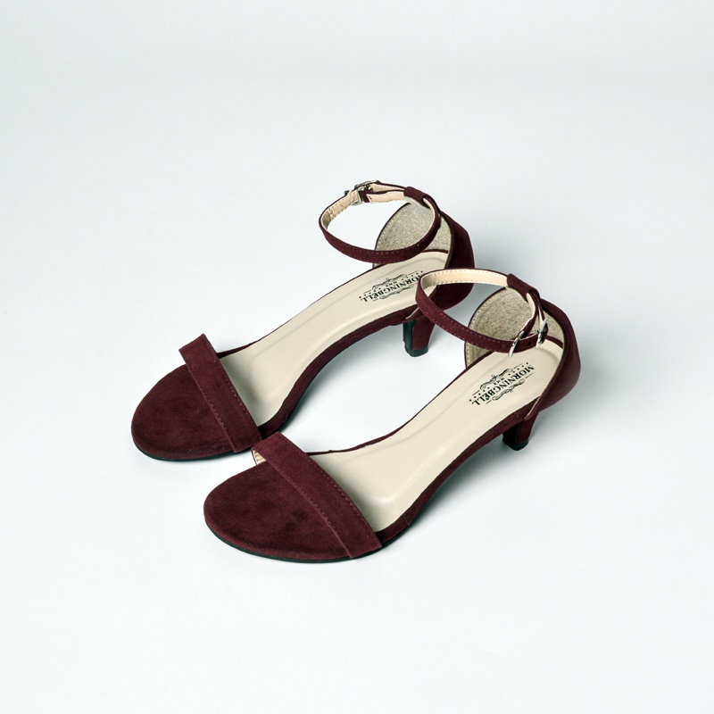 morningbell high heels berkualitas strap suede 5 cm
