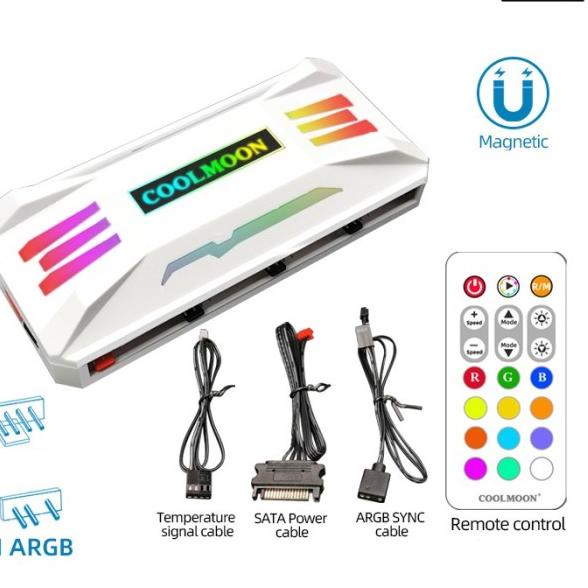 COOLMOON RGB Fan Controller + Remote 4pin PWM + 3pin 5V ARGB - Hitam