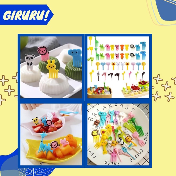 Garpu Buah Bento Mini Set / Garpu Bento Tusukan Buah Kue / Garpu Bento Motif Lucu Anak-anak / Tusukan Garpu Hiasan Bento Mini / Garpu Bento Food Picks Animal Tusukan