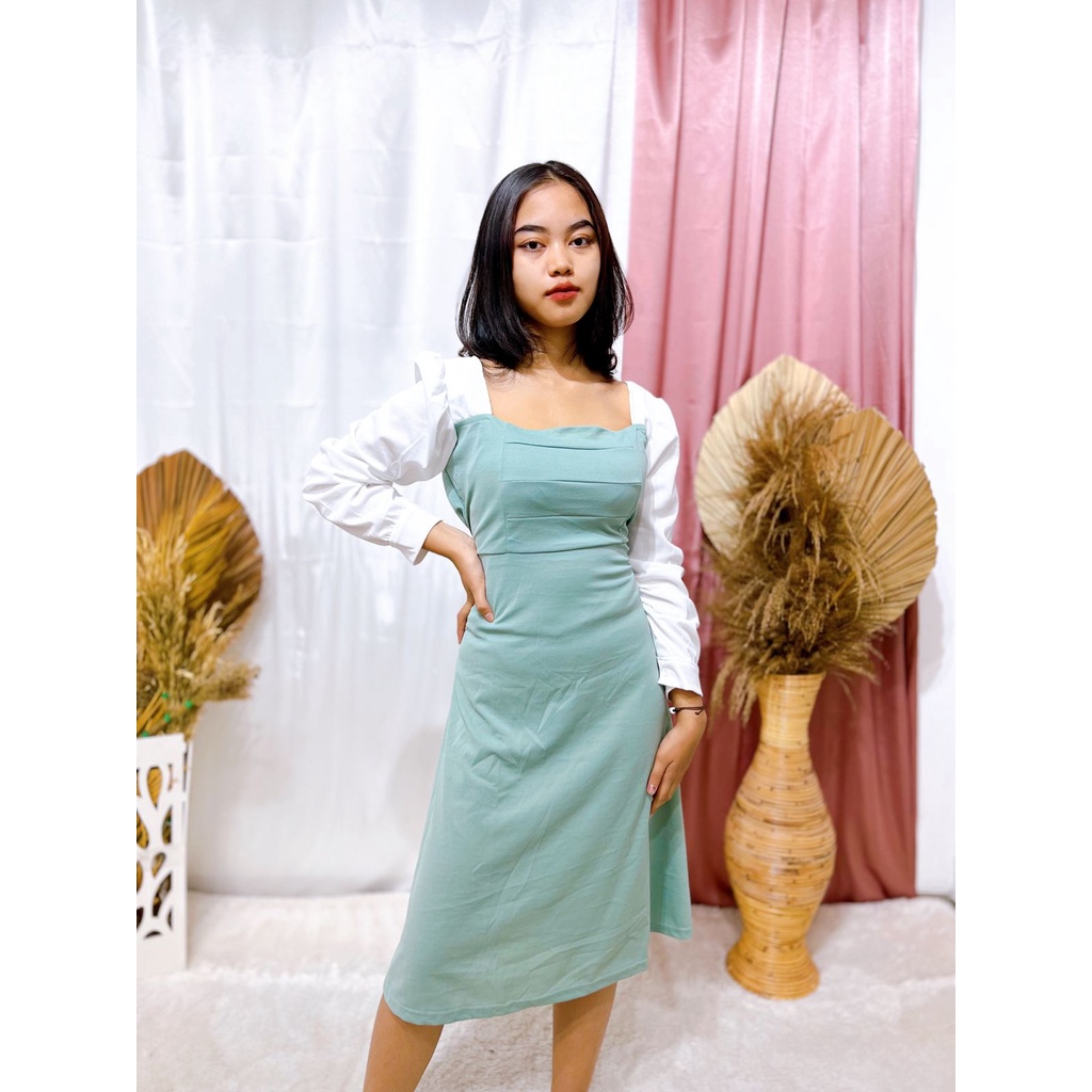 HS - DRESS VINEL / DRESS MIDI KOREAN STYLE / Boat Neck Casual