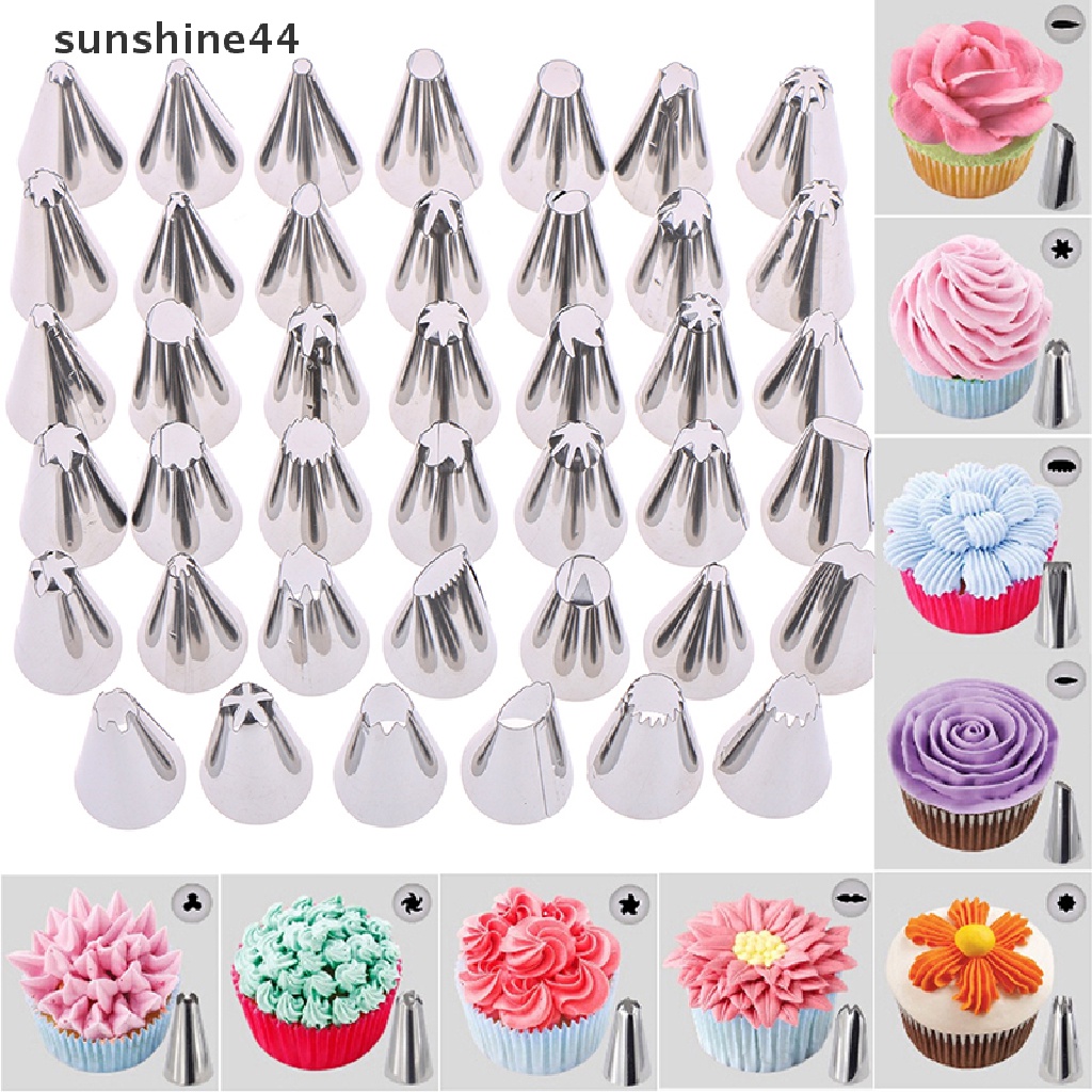 Sunshine 42Pcs / Set Ujung Mulut Pipa Icing Bahan Stainless Steel Ukuran Besar