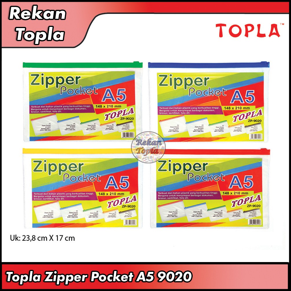 

Zipper Pocket A5 Transparan / Map Resleting / Merek Topla